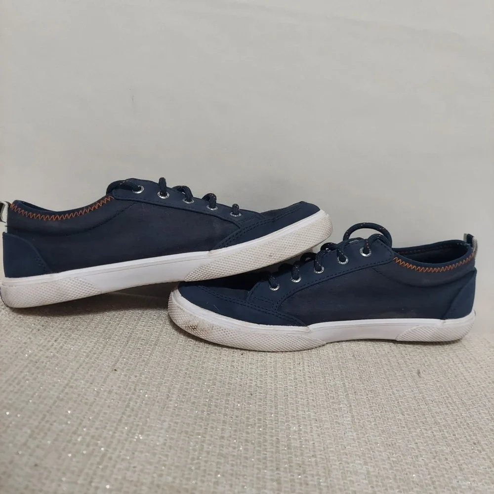Sperry Deckfin‎ Top Sider Navy Blue Kid's Canvas Lace Up Casual Sneakers 2.5M